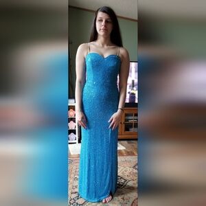 Strapless Turquoise Glitter Gown